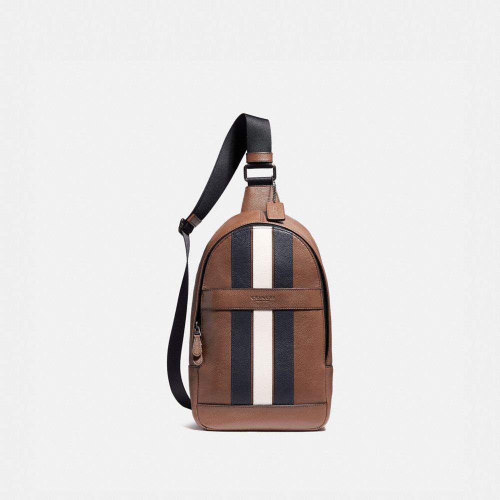 COACH CHARLES PACK WITH VARSITY STRIPE - SADDLE/MIDNIGHT NVY/CHALK/BLACK ANTIQUE NICKEL - f23215