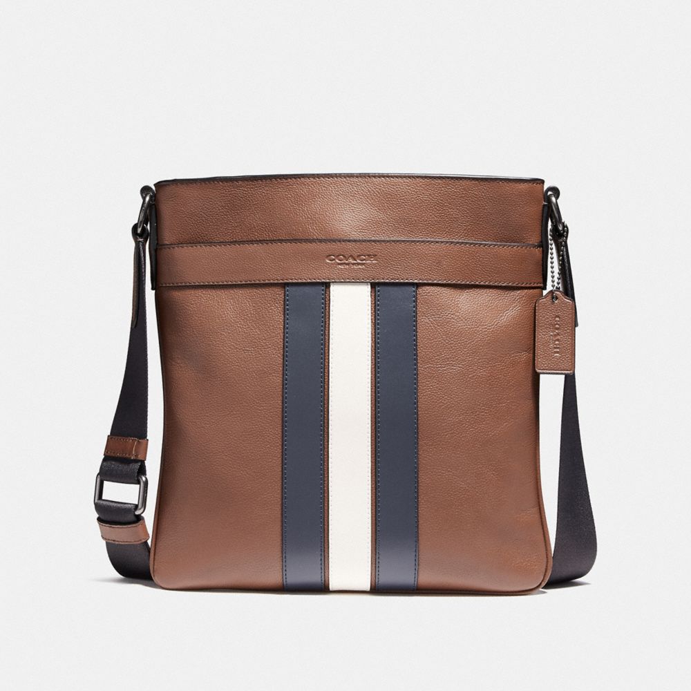 CHARLES CROSSBODY WITH VARSITY STRIPE - f23216 - SADDLE/MIDNIGHT NVY/CHALK/BLACK ANTIQUE NICKEL