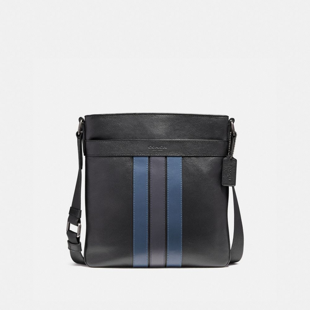 COACH F23216 - CHARLES CROSSBODY WITH VARSITY STRIPE BLACK/DENIM/MIDNIGHT NVY/BLACK ANTIQUE NICKEL