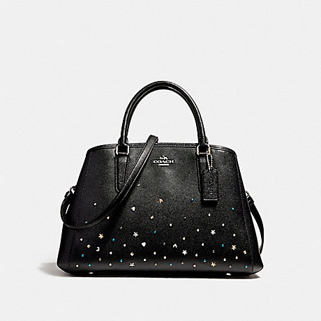 COACH f23235 SMALL MARGOT CARRYALL WITH STARDUST STUDS SILVER/BLACK