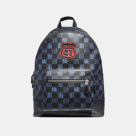 COACH f23249 WEST BACKPACK WITH GRAPHIC CHECKER PRINT AND COACH 41 MOTIF MIDNIGHT NVY MULTI CHECKER/BLACK ANTIQUE NICKEL