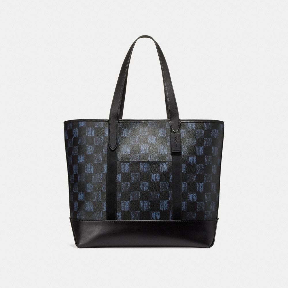 WEST TOTE WITH GRAPHIC CHECKER PRINT - MIDNIGHT NVY MULTI CHECKER/BLACK ANTIQUE NICKEL - COACH F23250