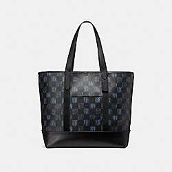 COACH WEST TOTE WITH GRAPHIC CHECKER PRINT - MIDNIGHT NVY MULTI CHECKER/BLACK ANTIQUE NICKEL - F23250