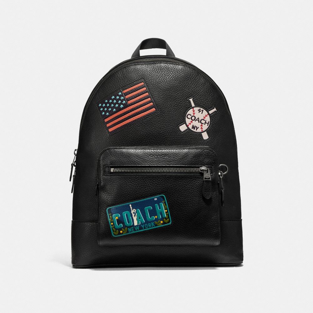 WEST BACKPACK WITH AMERICAN DREAMING PATCHES - COACH f23251 -  ANTIQUE NICKEL/BLACK