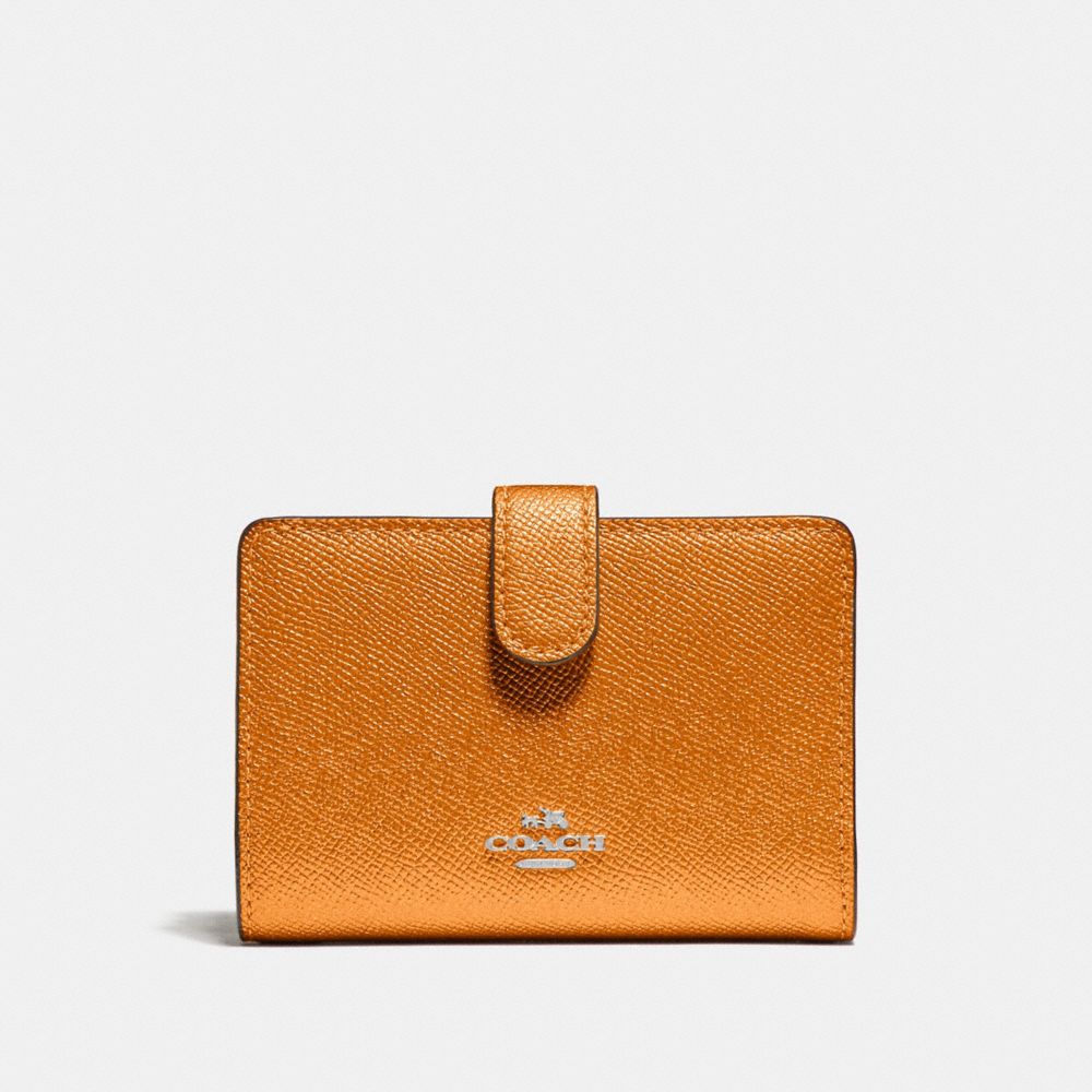 COACH F23256 MEDIUM CORNER ZIP WALLET METALLIC TANGERINE/SILVER