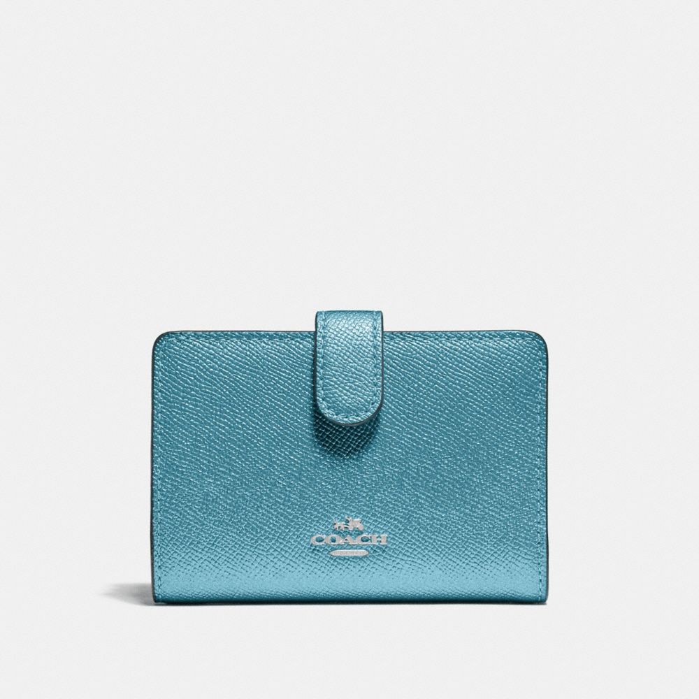 COACH MEDIUM CORNER ZIP WALLET - METALLIC SKY BLUE/SILVER - F23256