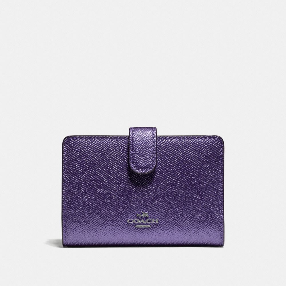 COACH MEDIUM CORNER ZIP WALLET - METALLIC PERIWINKLE/SILVER - F23256