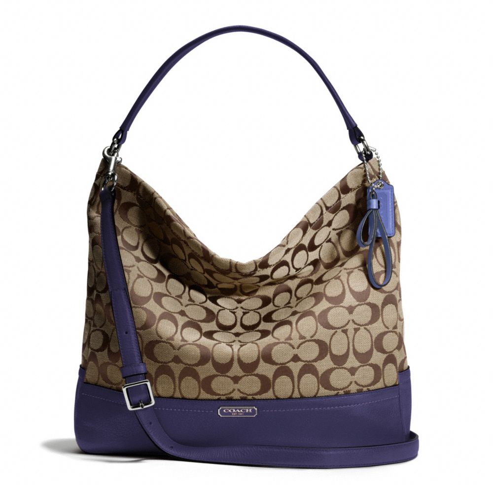 COACH f23279 PARK SIGNATURE HOBO SILVER/KHAKI/INDIGO