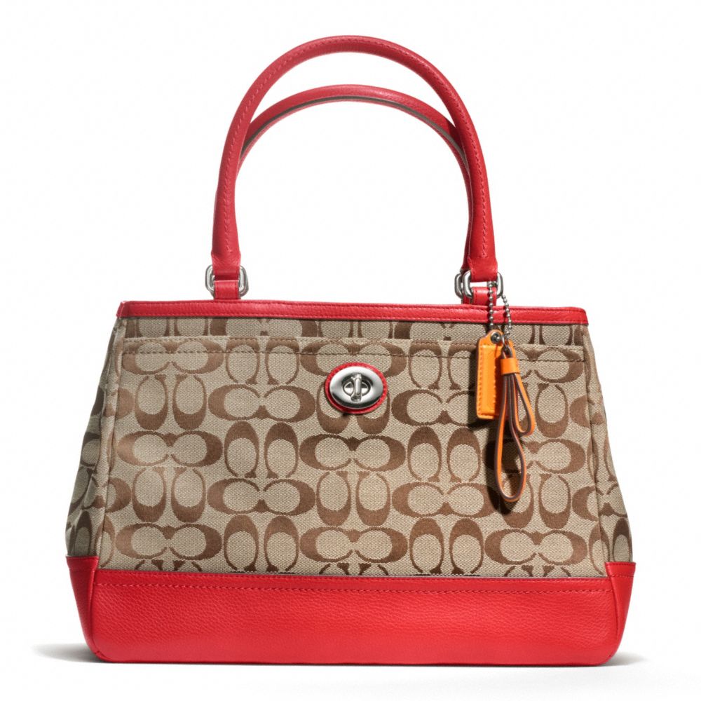 PARK SIGNATURE CARRYALL - SILVER/KHAKI/VERMILLION - COACH F23294