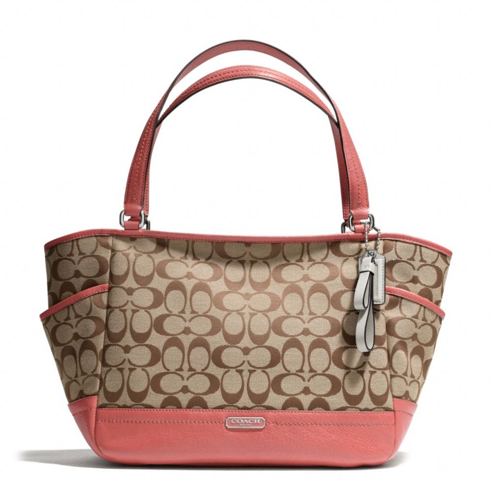 COACH PARK SIGNATURE CARRIE TOTE - SILVER/KHAKI/TEAROSE - F23297