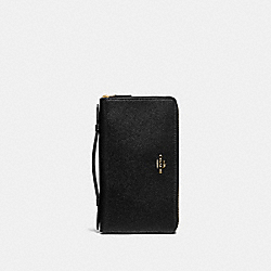 DOUBLE ZIP TRAVEL WALLET - F23334 - BLACK/IMITATION GOLD