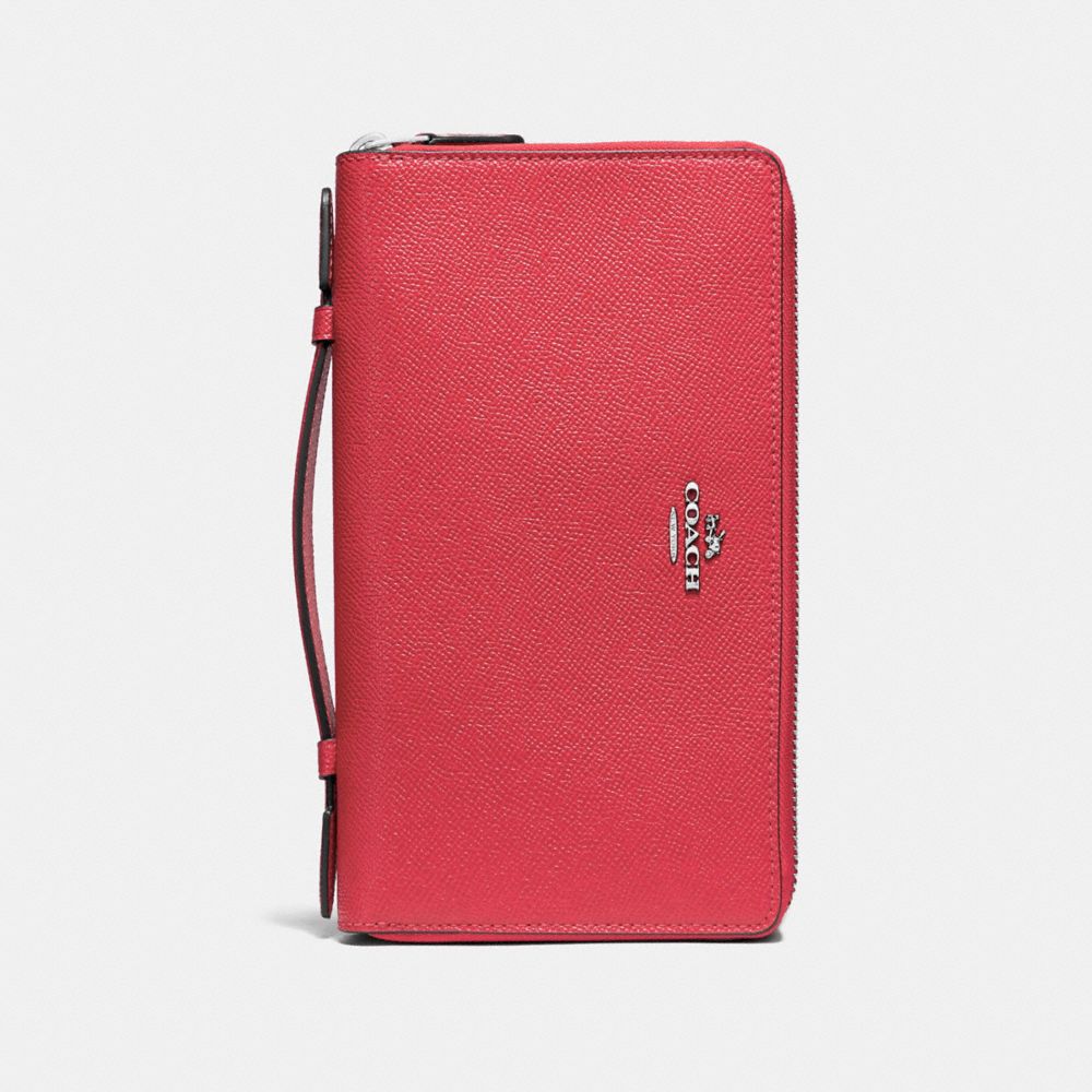 DOUBLE ZIP TRAVEL WALLET - F23334 - WASHED RED/SILVER