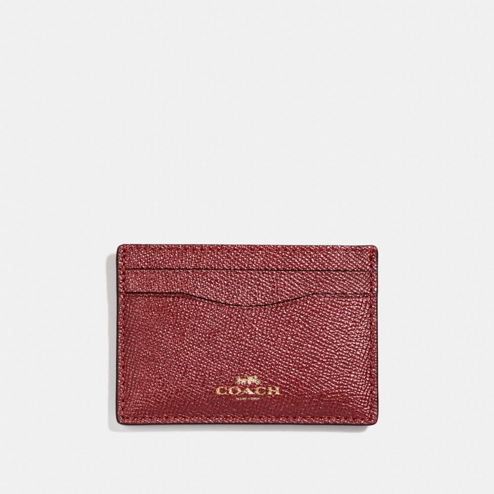 COACH f23339 FLAT CARD CASE LIGHT GOLD/METALLIC CHERRY