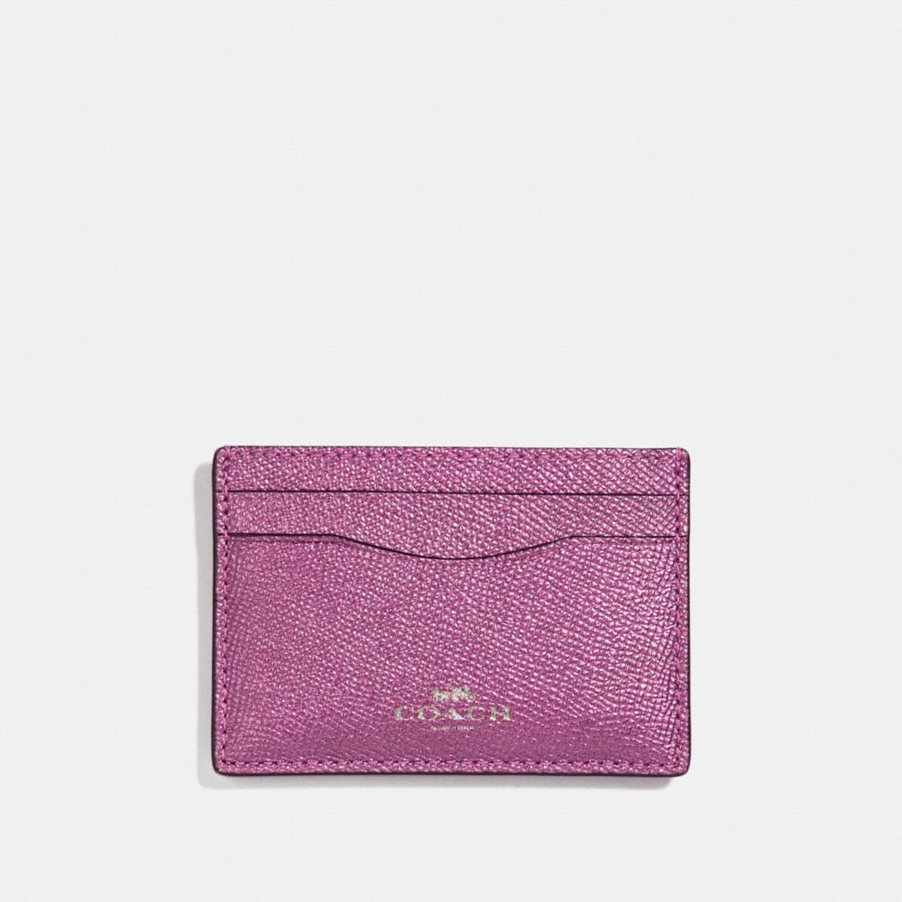 COACH f23339 FLAT CARD CASE SILVER/METALLIC LILAC