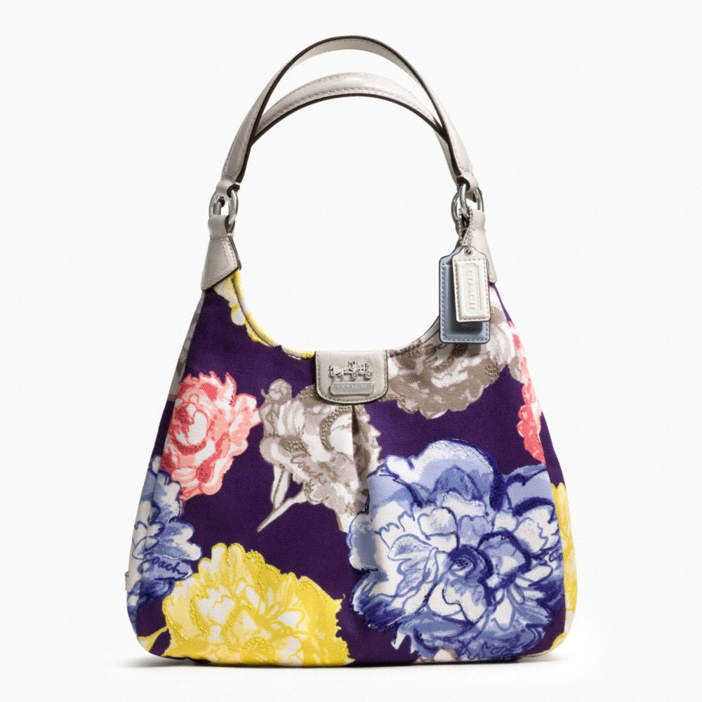 COACH f23351 MADISON FLORAL MAGGIE SHOULDER BAG SILVER/NAVY MULTI