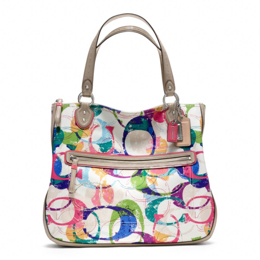 POPPY STAMPED C HALLIE EAST/WEST TOTE - f23377 - SILVER/MULTICOLOR