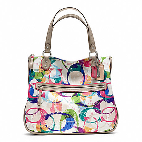 COACH F23377 POPPY STAMPED C HALLIE EAST/WEST TOTE SILVER/MULTICOLOR