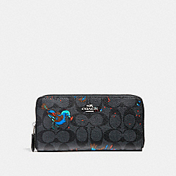 ACCORDION ZIP WALLET WITH BIRD PRINT - COACH f23400 - SILVER/BLACK SMOKE