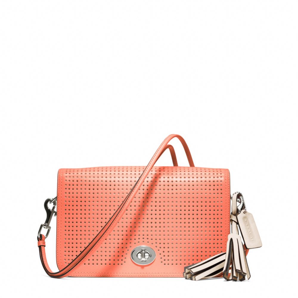 COACH F23404 PERFORATED LEATHER PENELOPE SHOULDER PURSE SILVER/CORAL/LIGHT-SAND
