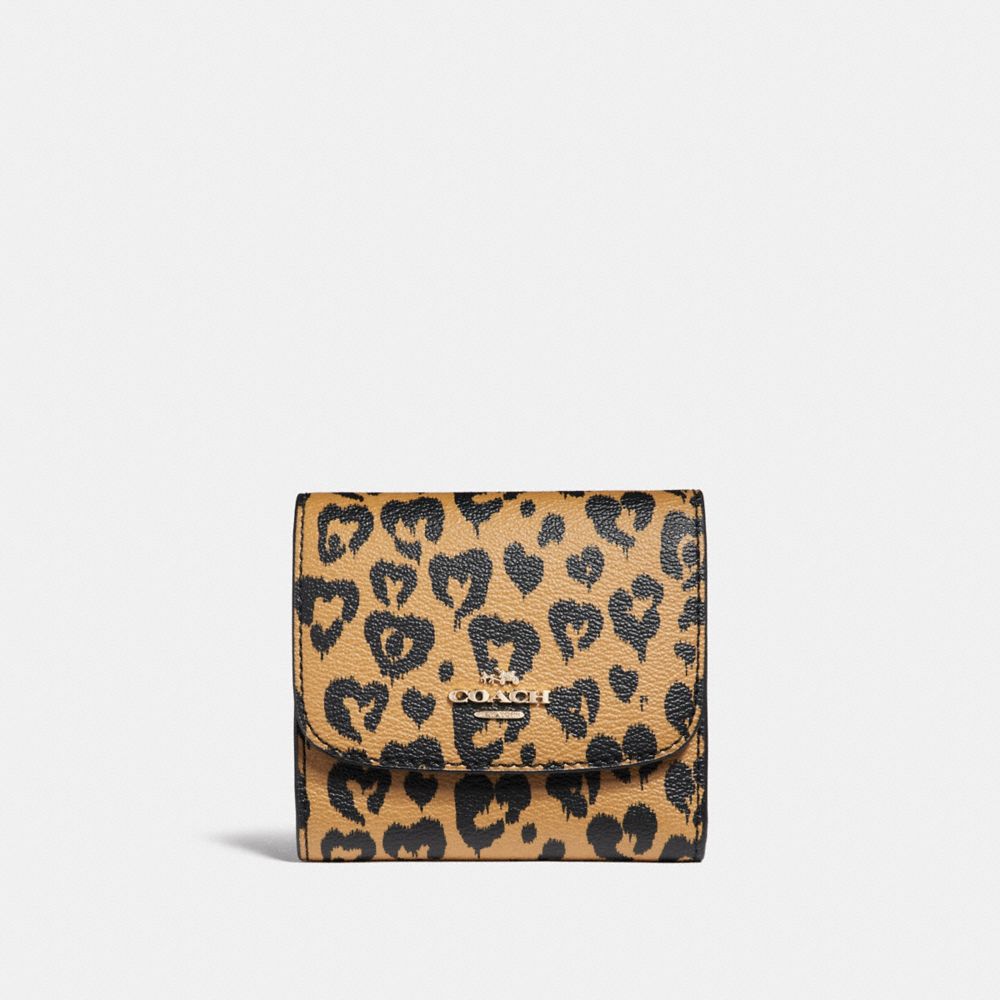 COACH F23440 Small Wallet With Wild Heart Print LIGHT GOLD/NATURAL MULTI