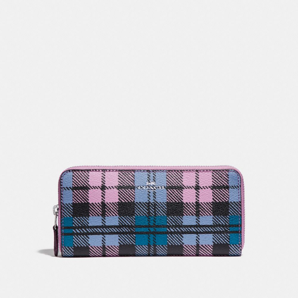 COACH F23455 Slim Accordion Zip Wallet With Shadow Plaid Print SVMRU