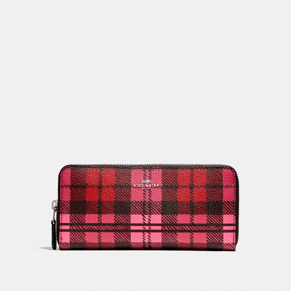 COACH f23455 SLIM ACCORDION ZIP WALLET WITH SHADOW PLAID PRINT SVMRV