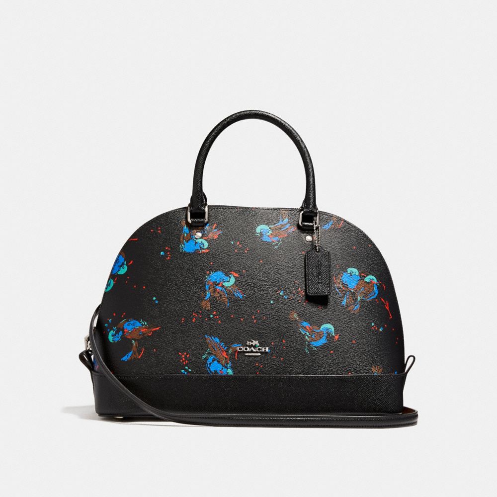 SIERRA SATCHEL WITH BIRD PRINT - f23456 - SILVER/BLACK MULTI