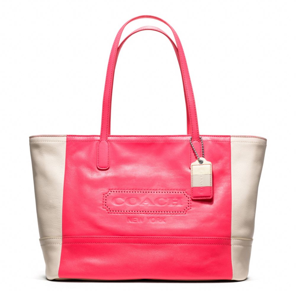 WEEKEND COLORBLOCK LEATHER MEDIUM ZIP TOP TOTE COACH F23469