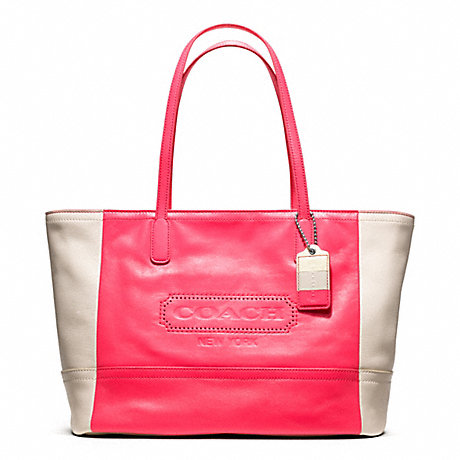 COACH F23469 WEEKEND COLORBLOCK LEATHER MEDIUM ZIP TOP TOTE ONE-COLOR