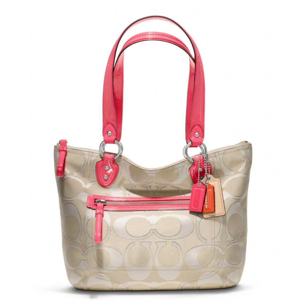 POPPY METALLIC SIGNATURE SATEEN SMALL TOTE COACH F23473