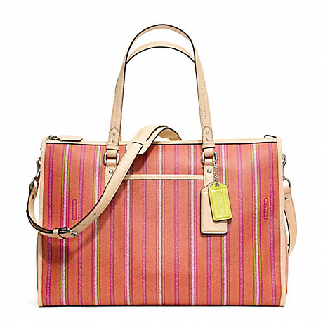 COACH f23490 BABY BAG TICKING STRIPE DOUBLE ZIP TOTE SILVER/PINK LIGHT GOLDME