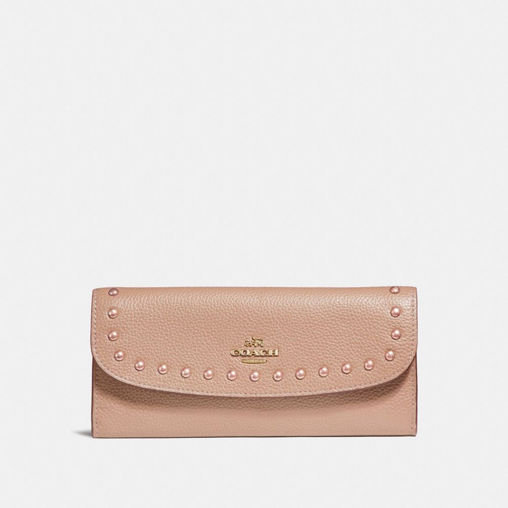 COACH SOFT WALLET WITH LACQUER RIVETS - IMITATION GOLD/NUDE PINK - f23504