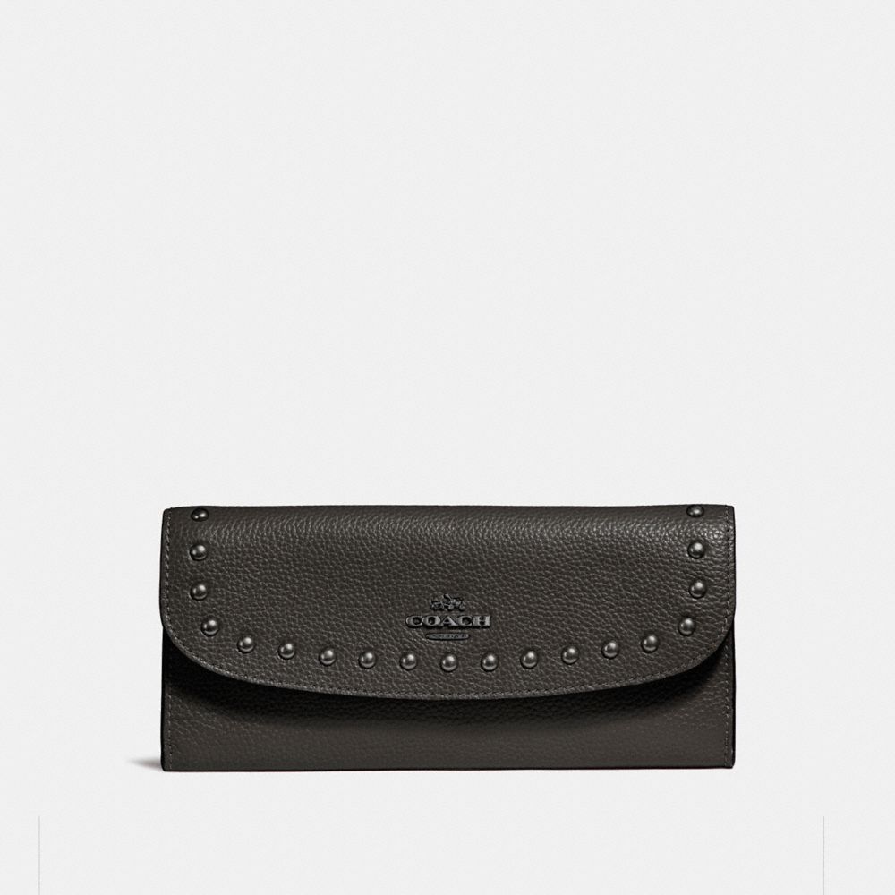 COACH SOFT WALLET WITH LACQUER RIVETS - ANTIQUE NICKEL/BLACK - f23504
