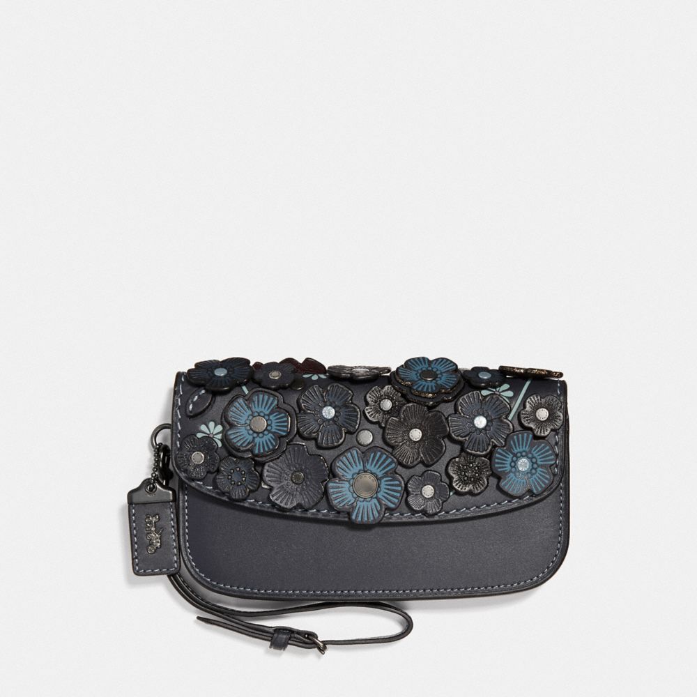 COACH F23536 CLUTCH WITH SMALL TEA ROSE MIDNIGHT NAVY/BRASS