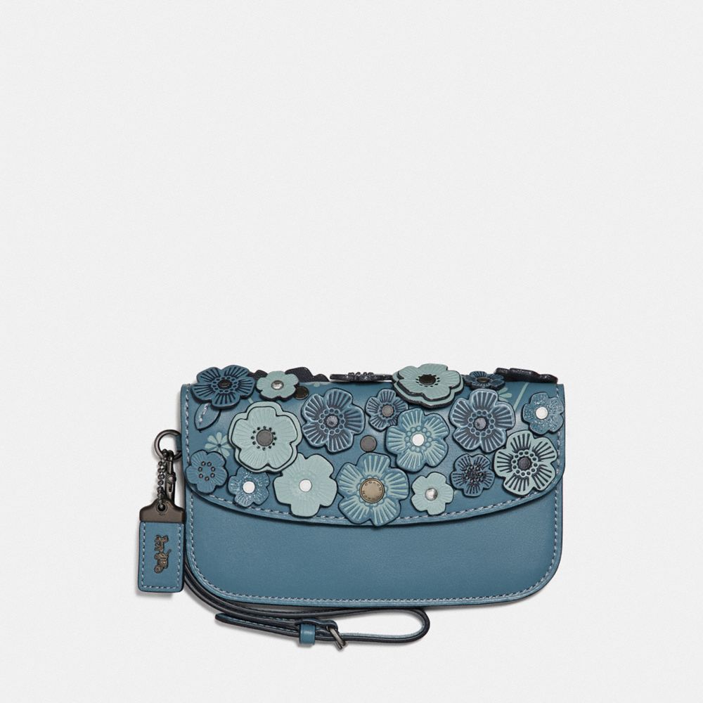 CLUTCH WITH SMALL TEA ROSE - F23536 - CHAMBRAY/BLACK COPPER