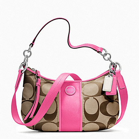 SIGNATURE STRIPE DEMI CROSSBODY - COACH F23544 - SILVER/KHAKI/MULBERRY