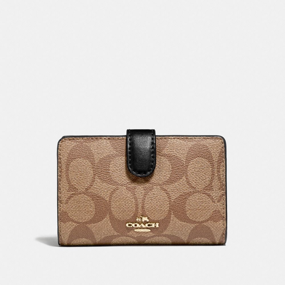 COACH F23553 Medium Corner Zip Wallet In Signature Canvas KHAKI/BLACK/IMITATION GOLD