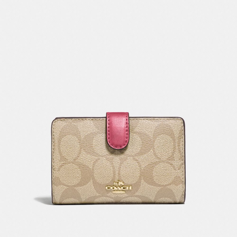 COACH F23553 - MEDIUM CORNER ZIP WALLET IN SIGNATURE CANVAS LIGHT KHAKI/ROUGE/GOLD