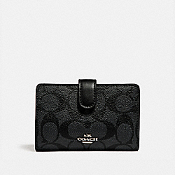 COACH F23553 - MEDIUM CORNER ZIP WALLET IN SIGNATURE CANVAS BLACK SMOKE/BLACK/SILVER