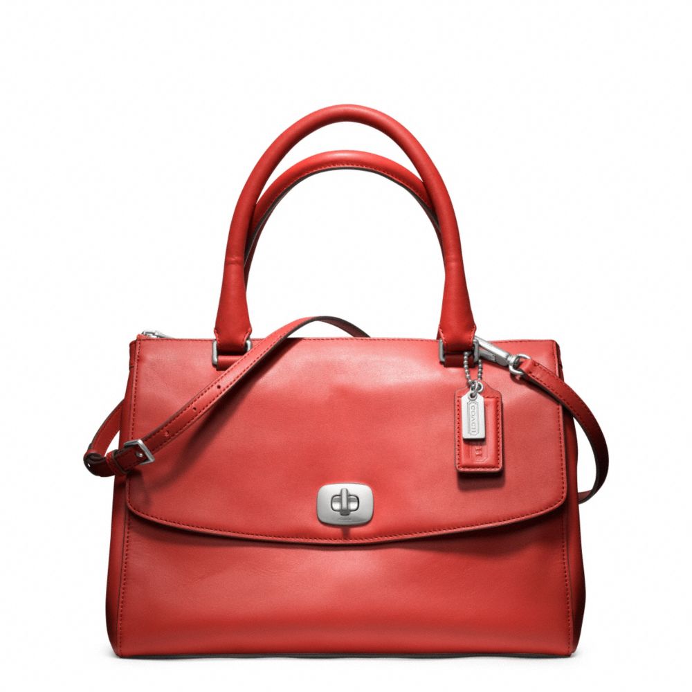 PINNACLE LEATHER HARPER SATCHEL - f23562 - ANTIQUE NICKEL/POPPY