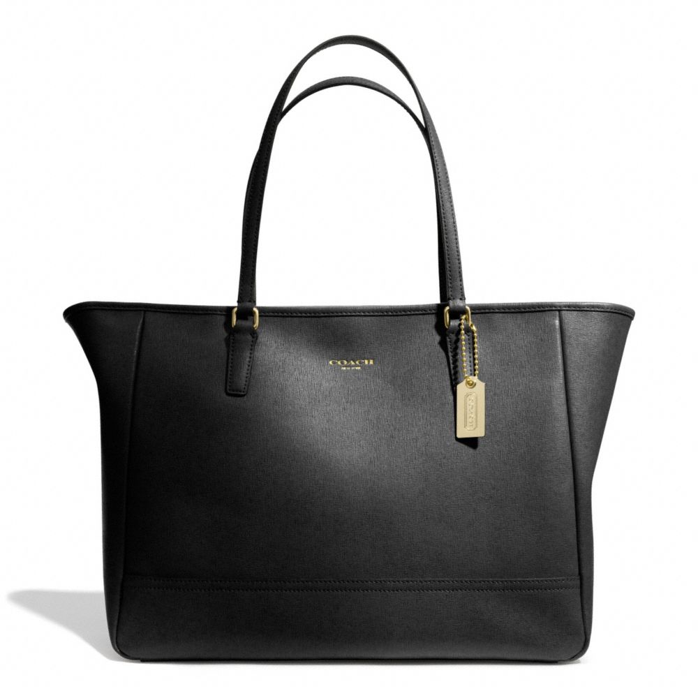 COACH SAFFIANO LEATHER MEDIUM CITY TOTE - BRASS/BLACK - F23576