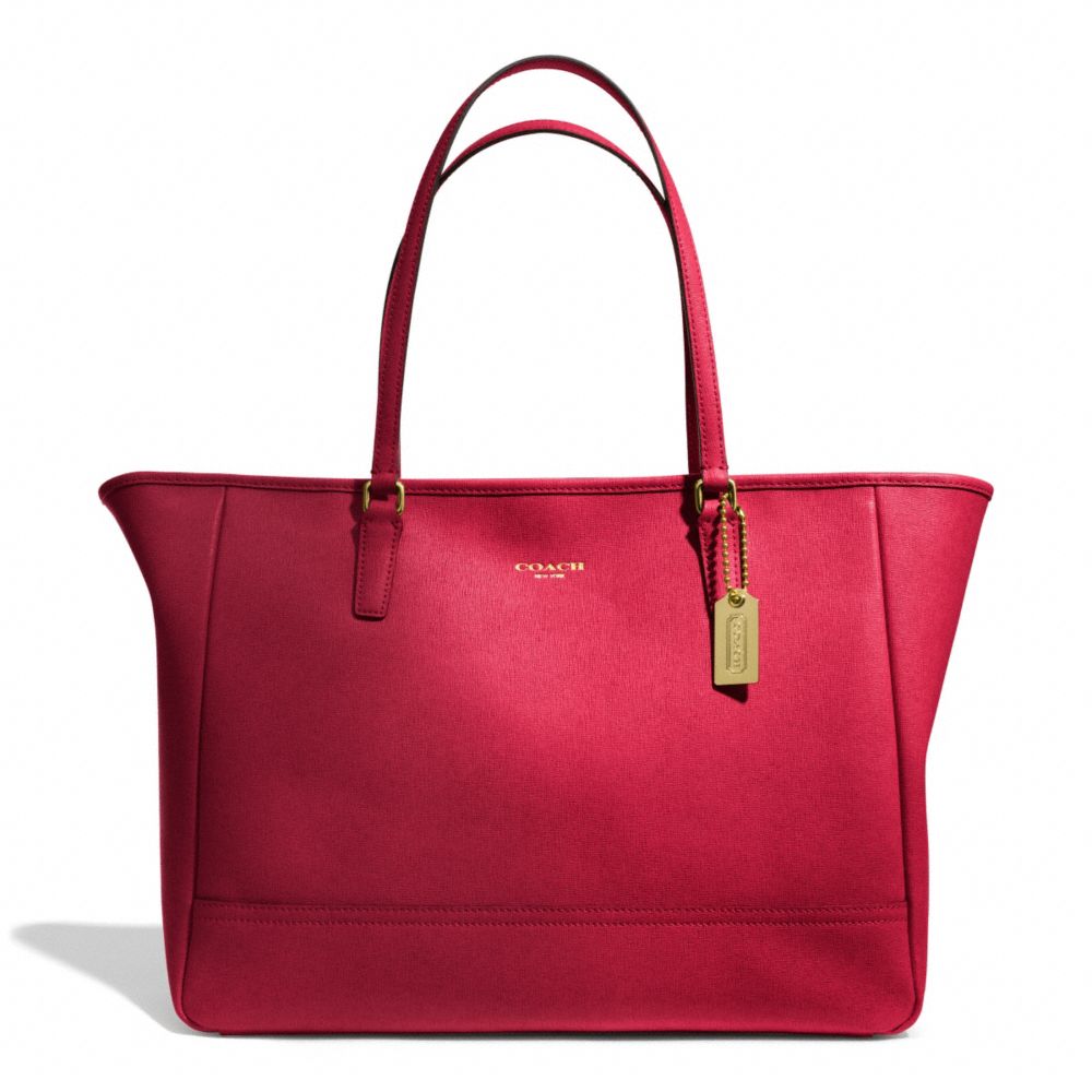 COACH SAFFIANO LEATHER MEDIUM CITY TOTE - BRASS/SCARLET - F23576