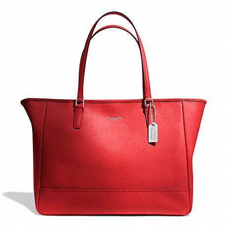 SAFFIANO MEDIUM CITY TOTE - COACH F23576 - SILVER/VERMILLION