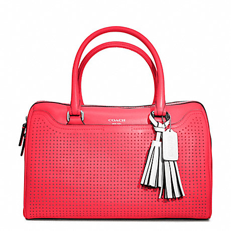 COACH F23577 HALEY PERFORATED LEATHER SATCHEL SILVER/WATERMELON/SNOW
