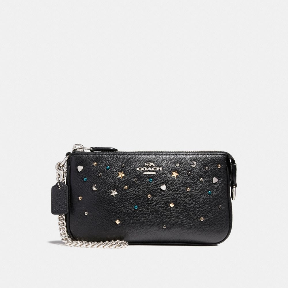 COACH F23595 Large Wristlet 19 With Stardust Studs SILVER/BLACK