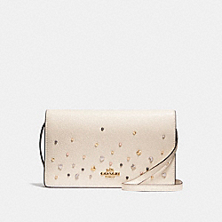 FOLDOVER CROSSBODY CLUTCH WITH STARDUST STUDS - f23596 - LIGHT GOLD/CHALK