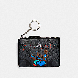 MINI SKINNY ID CASE WITH BIRD PRINT - COACH f23616 - SILVER/BLACK SMOKE