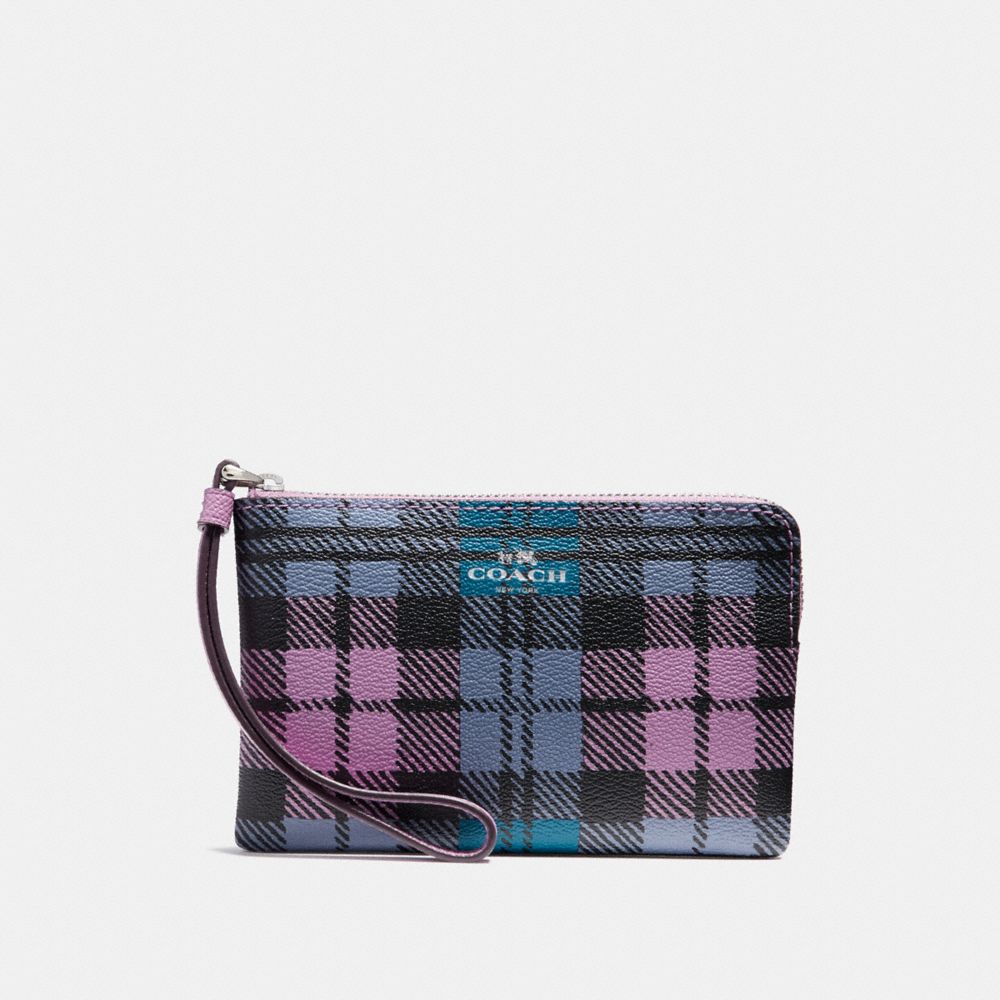 CORNER ZIP WRISTLET WITH SHADOW PLAID PRINT - SVMRU - COACH F23632