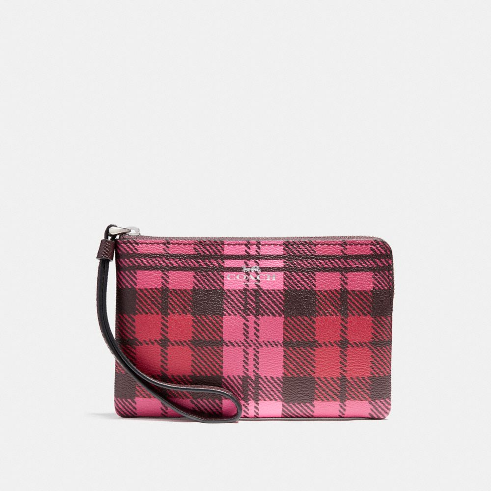 CORNER ZIP WRISTLET WITH SHADOW PLAID PRINT - COACH f23632 -  SVMRV