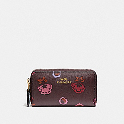 SMALL DOUBLE ZIP COIN CASE WITH PRIMROSE MEADOW PRINT - f23635 - IMFCG